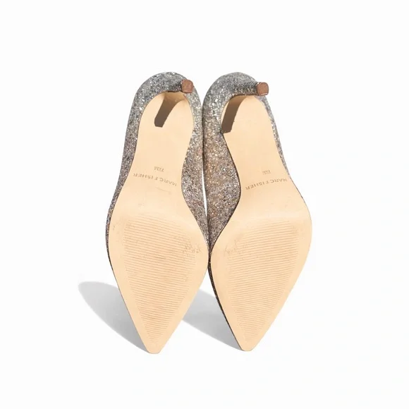 Marc Fisher Silver Glitter Pumps Pointed Toe Stiletto Wedding Party Heals 7.5 - Picture 7 of 14